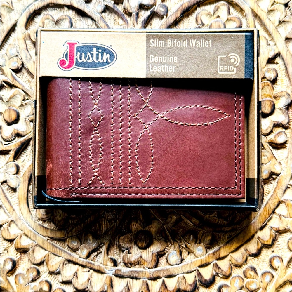 Justin Boots Genuine Leather Slim Bifold Wallet RFID
